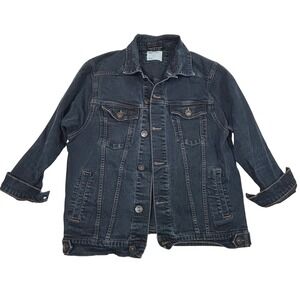 ASOS Denim Womens Dark Wash Stretch Trucker Jean Jacket Indigo Blue US 6 UK 10